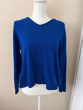 Eileen Fisher Cobalt V-Neck Long Sleeve Knit Top organic blend